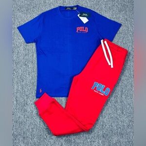 ***NEW!!!***UNISEX Polo Blue T-Shirt and Red Sweatpants Set